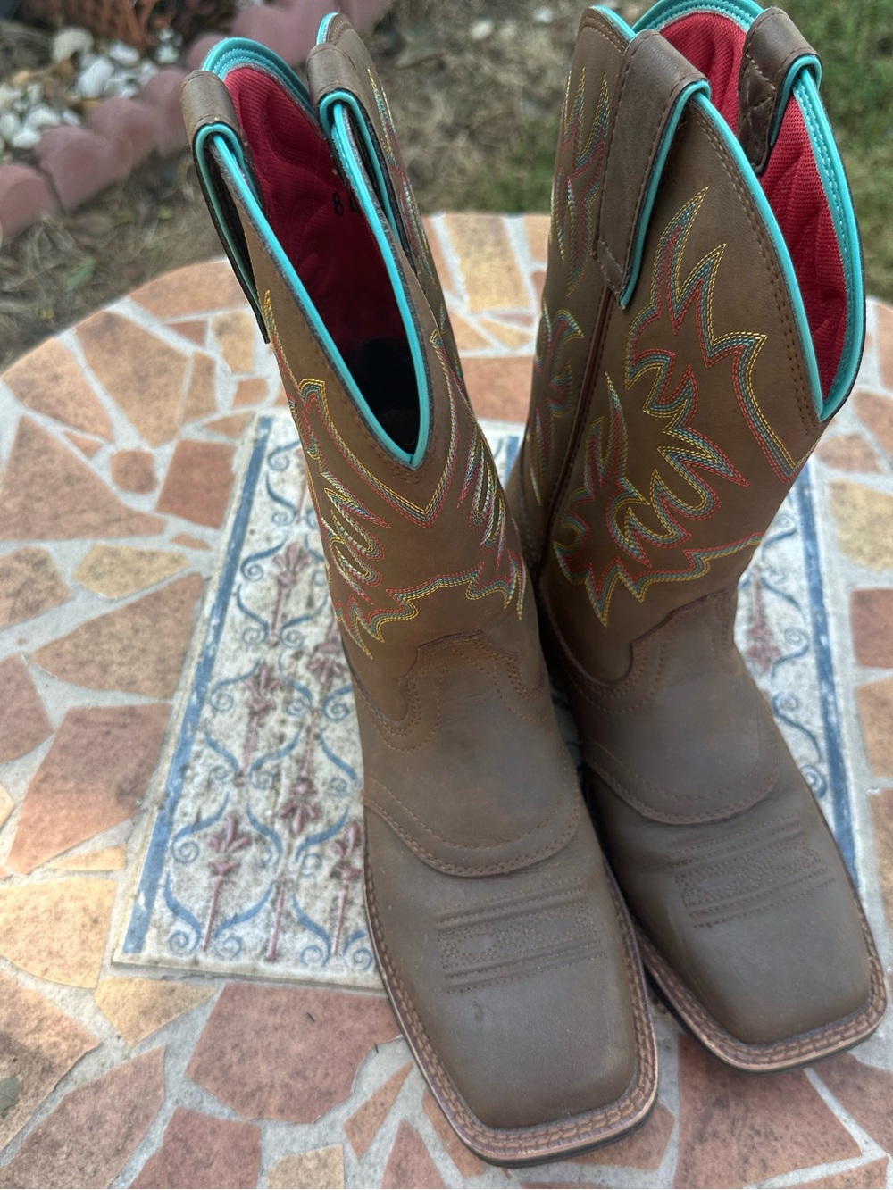Ariat Women's Delilah Brown Leather Square Toe Western Cowboy Boots